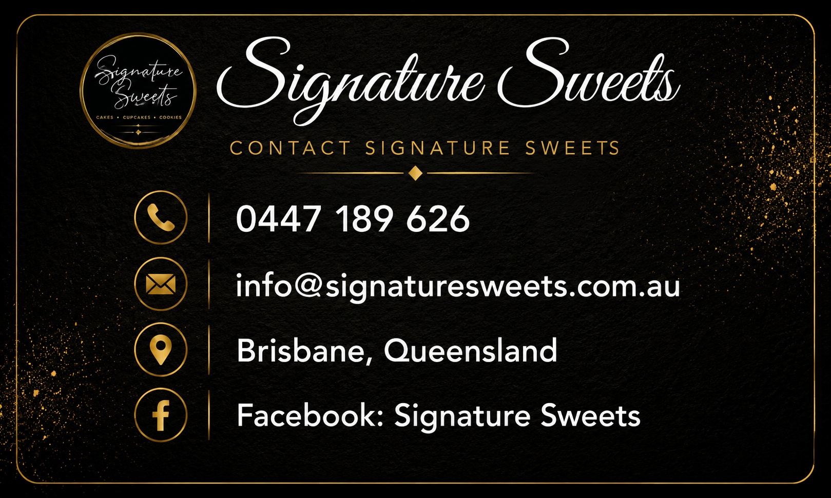 Signature Sweets contact details business card